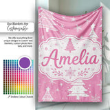 Pink White Christmas Tree Snowflake Star Seamless Pattern Lovely  Personalised Custom Name Super Soft Fleece Blanket Bed Sofa Throw