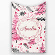 Watercolor Pink Christmas Tree Berry Branch Seamless Pattern Lovely  Personalised Custom Name Super Soft Fleece Blanket Bed Sofa Throw