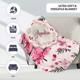 Watercolor Pink Christmas Tree Berry Branch Seamless Pattern Lovely  Personalised Custom Name Super Soft Fleece Blanket Bed Sofa Throw