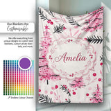 Watercolor Pink Christmas Tree Berry Branch Seamless Pattern Lovely  Personalised Custom Name Super Soft Fleece Blanket Bed Sofa Throw