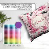 Custom Name Watercolor Pink Christmas Tree Berry Branch Seamless Square Filled Cushion Throw Pillow Sofa Bed Home Decor Zip Washable UK Made