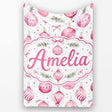 Watercolor Pink Christmas Bauble Pine Branch Seamless Pattern Lovely  Personalised Custom Name Super Soft Fleece Blanket Bed Sofa Throw