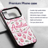 Watercolor Pink Christmas Bauble Pine Branch Custom Name Protective Phone Case Mobile Cover Durable Everyday Smartphone Shock Resistant