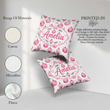 Custom Name Watercolor Pink Christmas Bauble Pine Branch Pattern Square Filled Cushion Throw Pillow Sofa Bed Home Decor Zip Washable UK Made