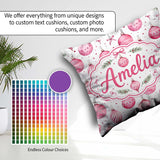 Custom Name Watercolor Pink Christmas Bauble Pine Branch Pattern Square Filled Cushion Throw Pillow Sofa Bed Home Decor Zip Washable UK Made