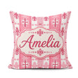 Custom Name Scandinavian Pink Red Nordic Seamless Pattern Lovely Square Filled Cushion Throw Pillow Sofa Bed Home Decor Zip Washable UK Made