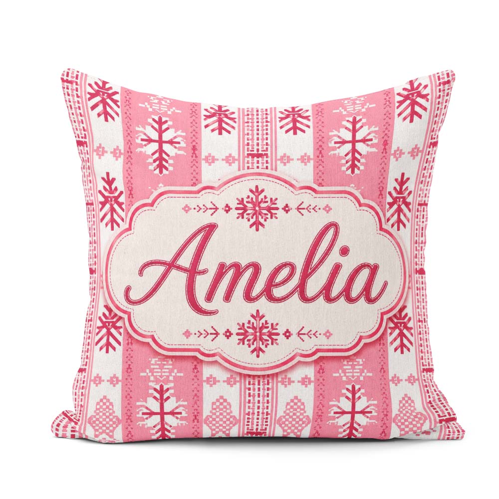 Custom Name Scandinavian Pink Red Nordic Seamless Pattern Lovely Square Filled Cushion Throw Pillow Sofa Bed Home Decor Zip Washable UK Made