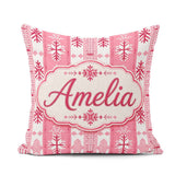 Custom Name Scandinavian Pink Red Nordic Seamless Pattern Lovely Square Filled Cushion Throw Pillow Sofa Bed Home Decor Zip Washable UK Made