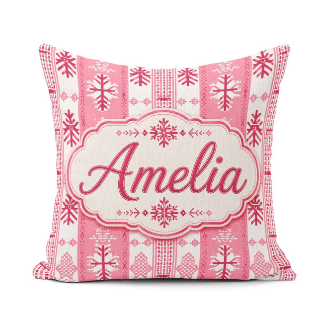 Custom Name Scandinavian Pink Red Nordic Seamless Pattern Lovely Square Filled Cushion Throw Pillow Sofa Bed Home Decor Zip Washable UK Made