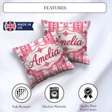 Custom Name Scandinavian Pink Red Nordic Seamless Pattern Lovely Square Filled Cushion Throw Pillow Sofa Bed Home Decor Zip Washable UK Made