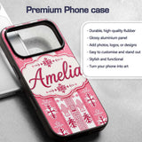Scandinavian Pink Red Snowflake Nordic Seamless Custom Name Protective Phone Case Mobile Cover Durable Everyday Smartphone Shock Resistant