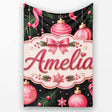 Elegant Pink Christmas Ornament Ribbon Dark Seamless Pattern Lovely  Personalised Custom Name Super Soft Fleece Blanket Bed Sofa Throw