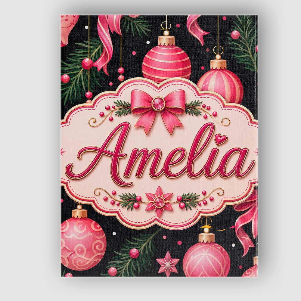 Personalised Name Elegant Pink Christmas Custom  Interior Decorative Contemporary Canvas Wall Art Print Decor Picture Ready to Hang