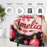 Elegant Pink Christmas Ornament Ribbon Dark Seamless Pattern Lovely  Personalised Custom Name Super Soft Fleece Blanket Bed Sofa Throw