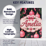 Personalised Name Elegant Pink Christmas Custom  Interior Decorative Contemporary Canvas Wall Art Print Decor Picture Ready to Hang