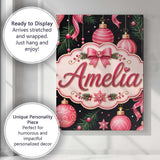 Personalised Name Elegant Pink Christmas Custom  Interior Decorative Contemporary Canvas Wall Art Print Decor Picture Ready to Hang