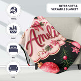 Elegant Pink Christmas Ornament Ribbon Dark Seamless Pattern Lovely  Personalised Custom Name Super Soft Fleece Blanket Bed Sofa Throw