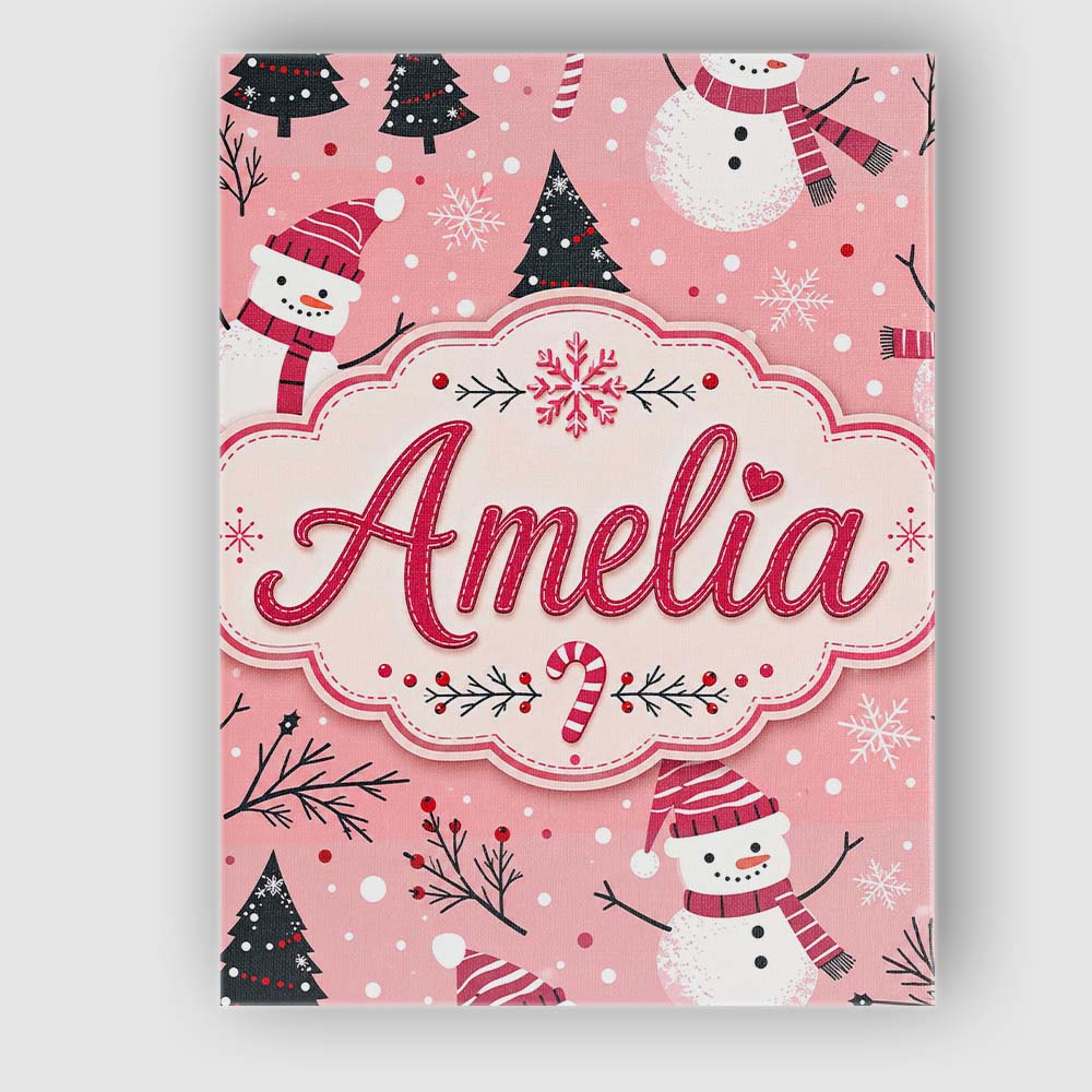Personalised Name Cute Snowman Candy Cane Custom  Unique Gift Idea Elegant Feature Canvas Wall Art Print Decor Picture Ready to Hang