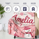 Cute Snowman Candy Cane Christmas Tree Seamless Pattern Lovely  Personalised Custom Name Super Soft Fleece Blanket Bed Sofa Throw