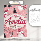 Cute Snowman Candy Cane Christmas Tree Seamless Pattern Lovely  Personalised Custom Name Super Soft Fleece Blanket Bed Sofa Throw