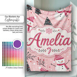 Cute Snowman Candy Cane Christmas Tree Seamless Pattern Lovely  Personalised Custom Name Super Soft Fleece Blanket Bed Sofa Throw