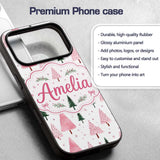 Minimal Pink Green Christmas Tree Snow Seamless Custom Name Protective Phone Case Mobile Cover Durable Everyday Smartphone Shock Resistant