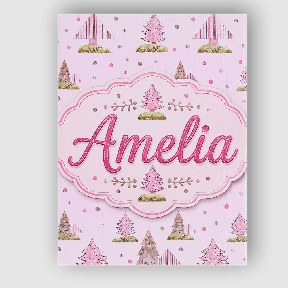 Personalised Name Watercolor Pink Winter Custom  Unique Gift Idea Elegant Feature Canvas Wall Art Print Decor Picture Ready to Hang