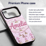 Watercolor Pink Winter Forest Tree Hill Seamless Custom Name Protective Phone Case Mobile Cover Durable Everyday Smartphone Shock Resistant