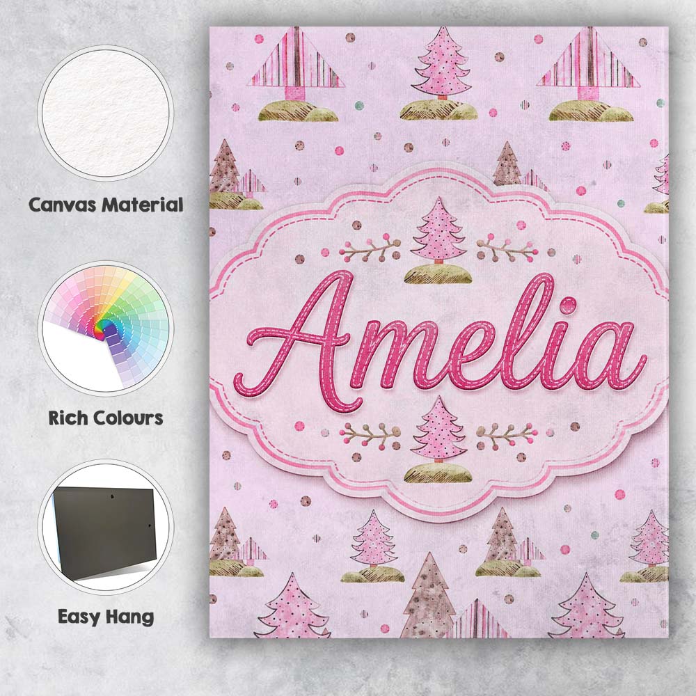 Personalised Name Watercolor Pink Winter Custom  Unique Gift Idea Elegant Feature Canvas Wall Art Print Decor Picture Ready to Hang