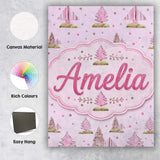 Personalised Name Watercolor Pink Winter Custom  Unique Gift Idea Elegant Feature Canvas Wall Art Print Decor Picture Ready to Hang