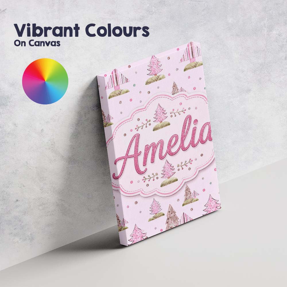 Personalised Name Watercolor Pink Winter Custom  Unique Gift Idea Elegant Feature Canvas Wall Art Print Decor Picture Ready to Hang