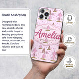 Watercolor Pink Winter Forest Tree Hill Seamless Custom Name Protective Phone Case Mobile Cover Durable Everyday Smartphone Shock Resistant
