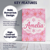 Personalised Name Pink Red Snowflake Winter Custom  Bespoke Interior Contemporary Canvas Wall Art Print Decor Picture Ready to Hang