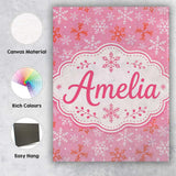 Personalised Name Pink Red Snowflake Winter Custom  Bespoke Interior Contemporary Canvas Wall Art Print Decor Picture Ready to Hang