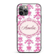 Elegant Pink Ribbon Bow Vertical Stripe Seamless Custom Name Protective Phone Case Mobile Cover Durable Everyday Smartphone Shock Resistant
