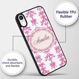 Elegant Pink Ribbon Bow Vertical Stripe Seamless Custom Name Protective Phone Case Mobile Cover Durable Everyday Smartphone Shock Resistant