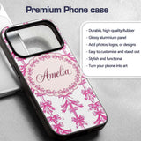 Elegant Pink Ribbon Bow Vertical Stripe Seamless Custom Name Protective Phone Case Mobile Cover Durable Everyday Smartphone Shock Resistant