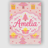 Personalised Name Cute Pink Christmas Tree Custom  Unique Gift Idea Elegant Feature Canvas Wall Art Print Decor Picture Ready to Hang