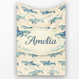 Vintage Blue Whale Seamless Pattern Beige Ocean Animal Design Lovely  Personalised Custom Name Super Soft Fleece Blanket Bed Sofa Throw