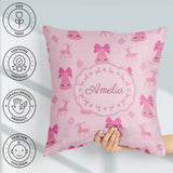 Custom Name Minimal Pink Bell Bow Reindeer Winter Pattern Lovely Square Filled Cushion Throw Pillow Sofa Bed Home Decor Zip Washable UK Made