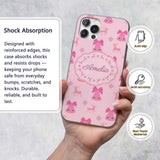 Minimal Pink Bell Bow Reindeer Winter Seamless Custom Name Protective Phone Case Mobile Cover Durable Everyday Smartphone Shock Resistant