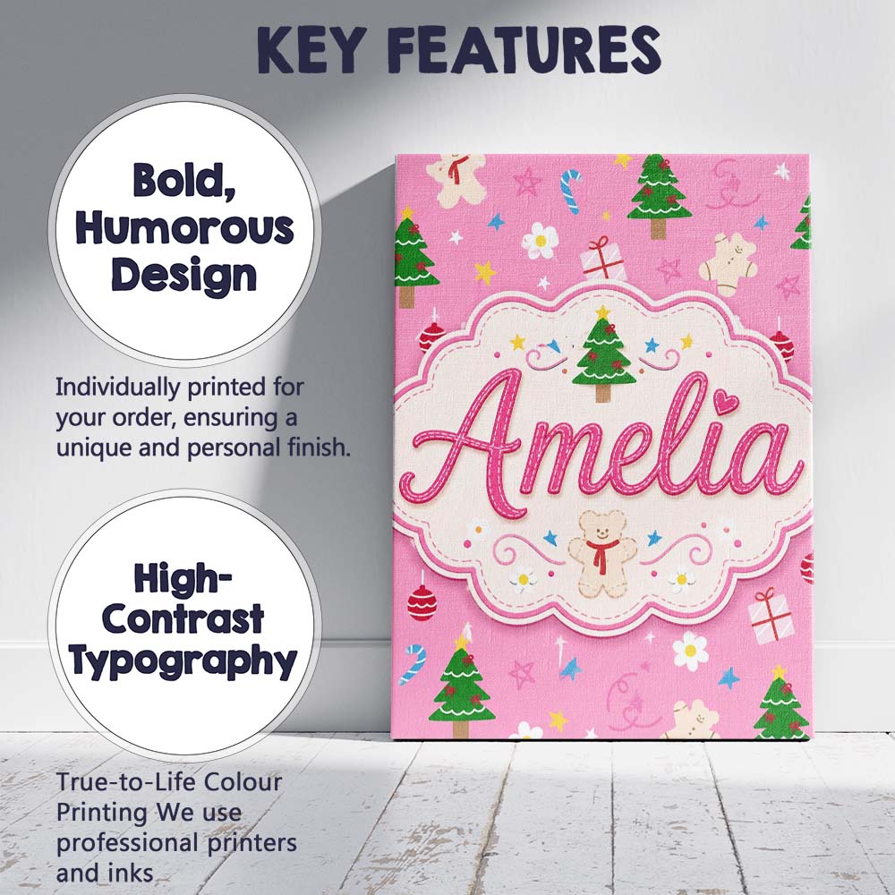 Personalised Name Cute Christmas Cookie Custom  Modern Room Accent Elegant Feature Canvas Wall Art Print Decor Picture Ready to Hang
