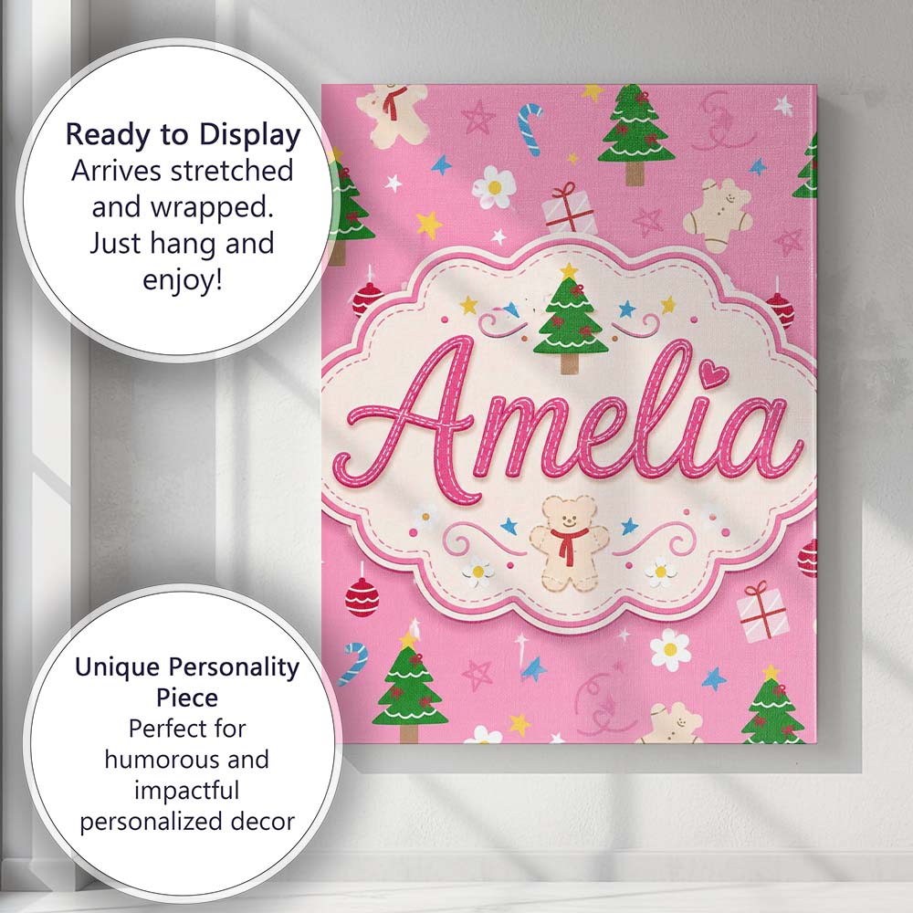 Personalised Name Cute Christmas Cookie Custom  Modern Room Accent Elegant Feature Canvas Wall Art Print Decor Picture Ready to Hang