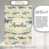 Vintage Blue Whale Seamless Pattern Beige Ocean Animal Design Lovely  Personalised Custom Name Super Soft Fleece Blanket Bed Sofa Throw