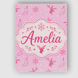 Personalised Name Pink Reindeer Snowflake Custom  Unique Gift Idea Elegant Feature Canvas Wall Art Print Decor Picture Ready to Hang