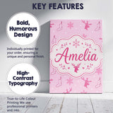 Personalised Name Pink Reindeer Snowflake Custom  Unique Gift Idea Elegant Feature Canvas Wall Art Print Decor Picture Ready to Hang