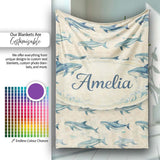 Vintage Blue Whale Seamless Pattern Beige Ocean Animal Design Lovely  Personalised Custom Name Super Soft Fleece Blanket Bed Sofa Throw
