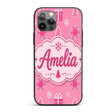 Pink Snowflake Gift Tree Minimal Printed Design Custom Name Protective Phone Case Mobile Cover Durable Everyday Smartphone Shock Resistant