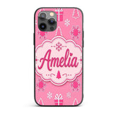 Pink Snowflake Gift Tree Minimal Printed Design Custom Name Protective Phone Case Mobile Cover Durable Everyday Smartphone Shock Resistant