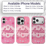 Pink Snowflake Gift Tree Minimal Printed Design Custom Name Protective Phone Case Mobile Cover Durable Everyday Smartphone Shock Resistant